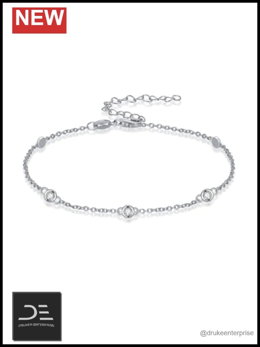 925 Sterling Silver Diamond Link Bracelet Adjustable Chain Minimalist Gift for